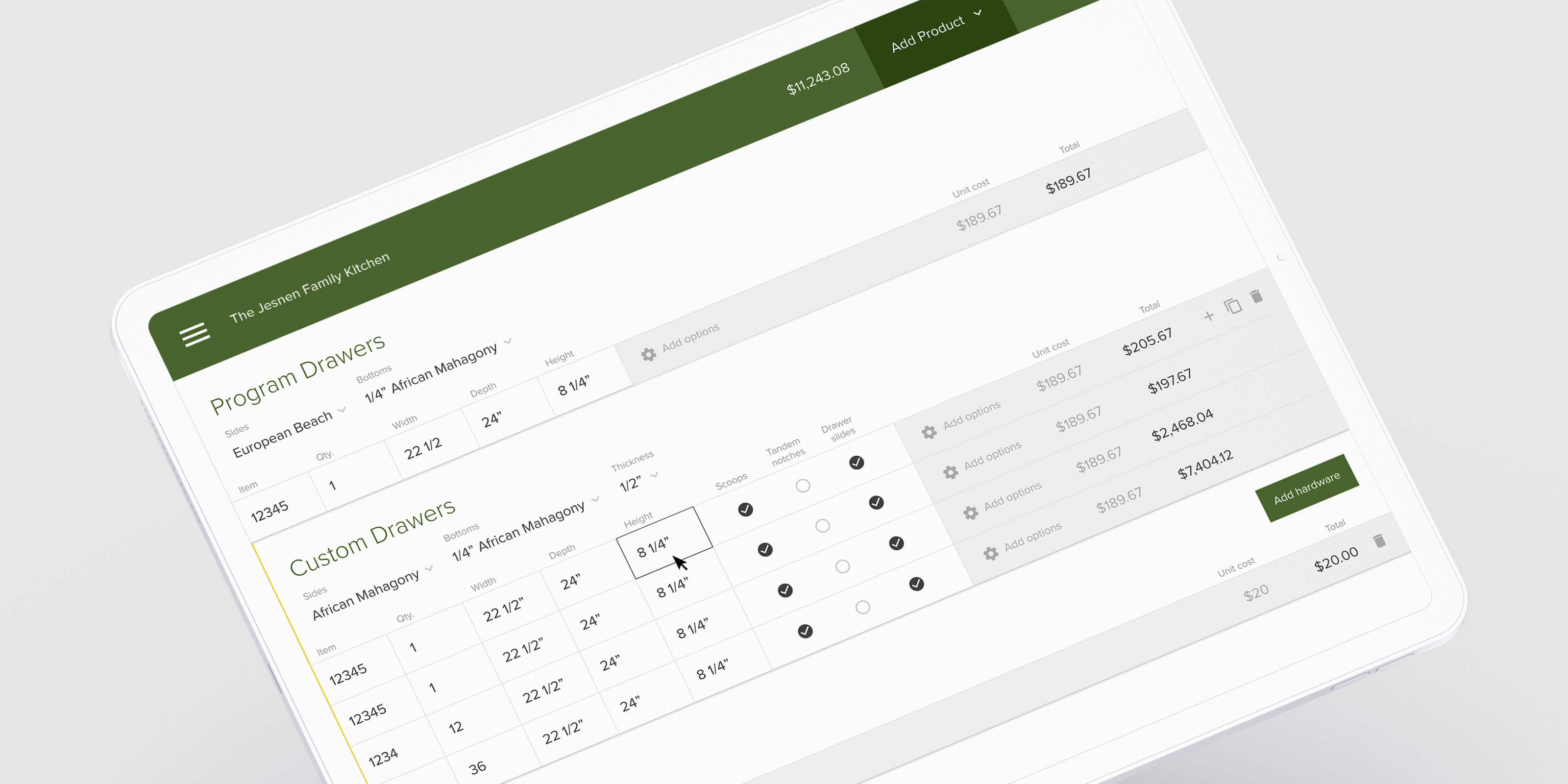Denver Dovetail Drawer ordering web application page